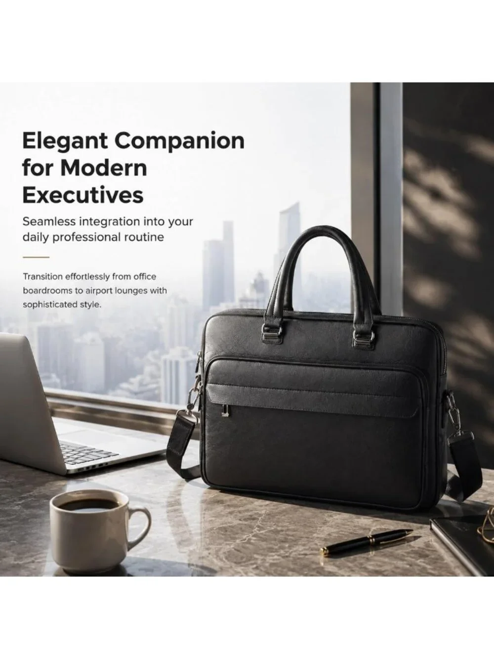 Stylish Water-Resistant Men's Leather Laptop Bag, 15